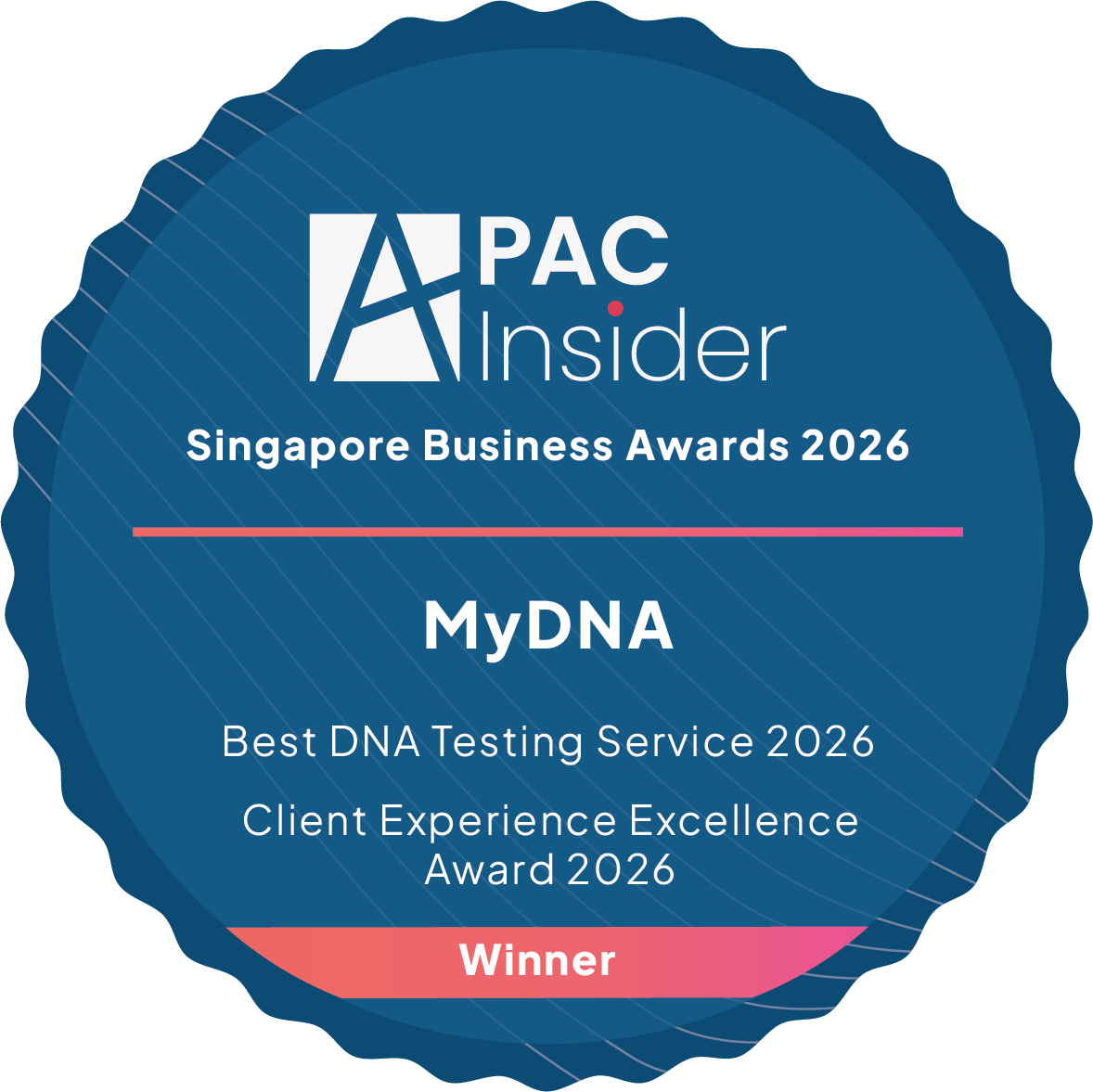 APAC Insider Singapore Business Awards 2026 - MyDNA - Best DNA Testing Service 2026 - Client Experience Excellence Award 2026